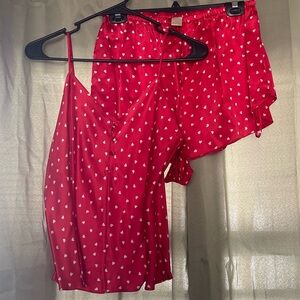Vintage Venchelle 100% silk Red Heart Print Pajama Set size large
